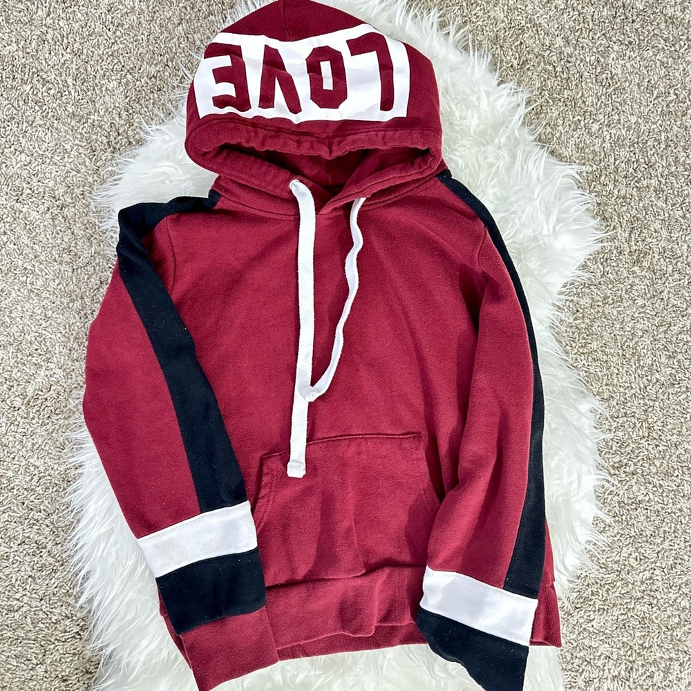 Medium Girl Burgundy and Black Hooded Sweatshirt/Hoodie